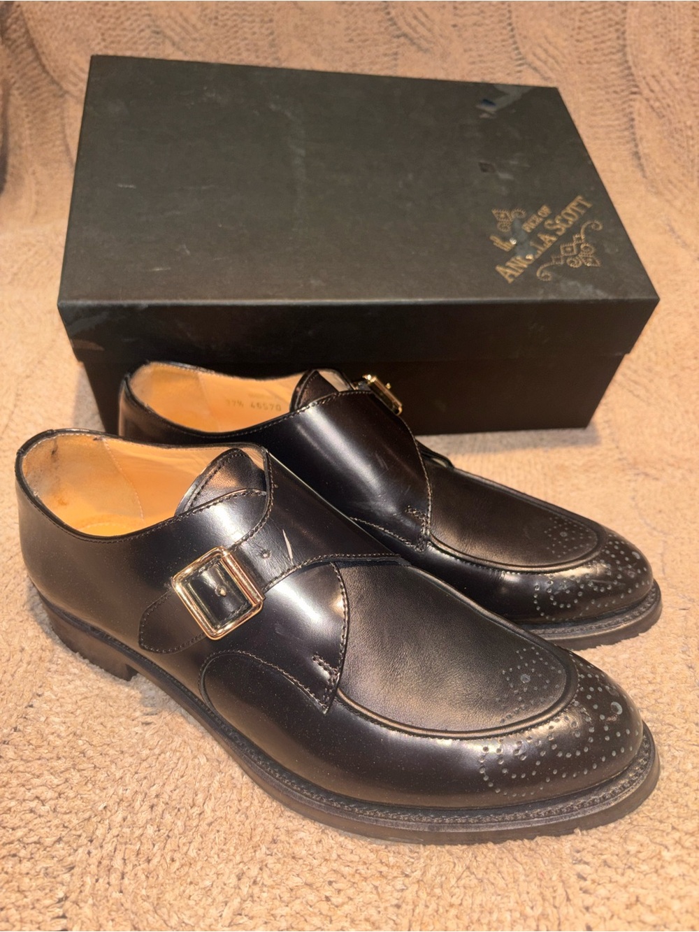 The Office of Angela Scott Mr. Georgie Black Monk Strap Shoes EU 37.5 7.5 US